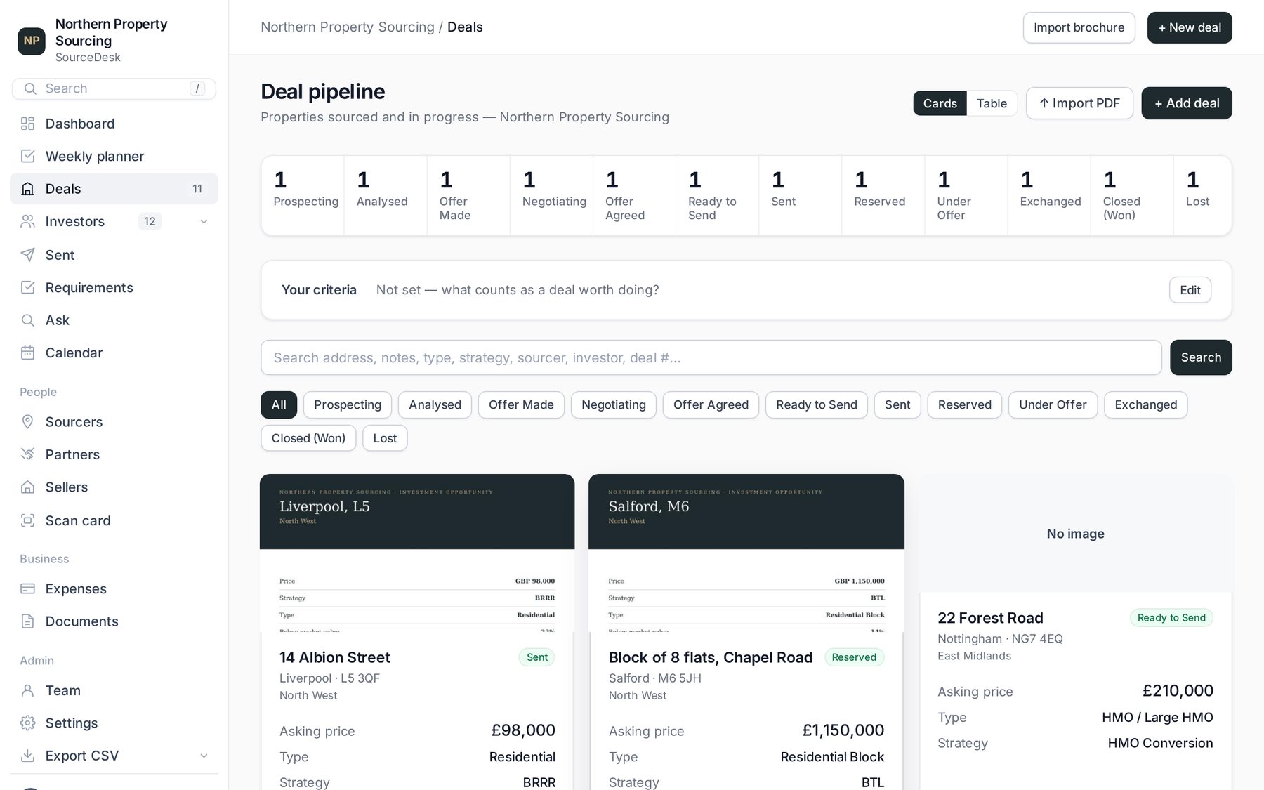 The deals list