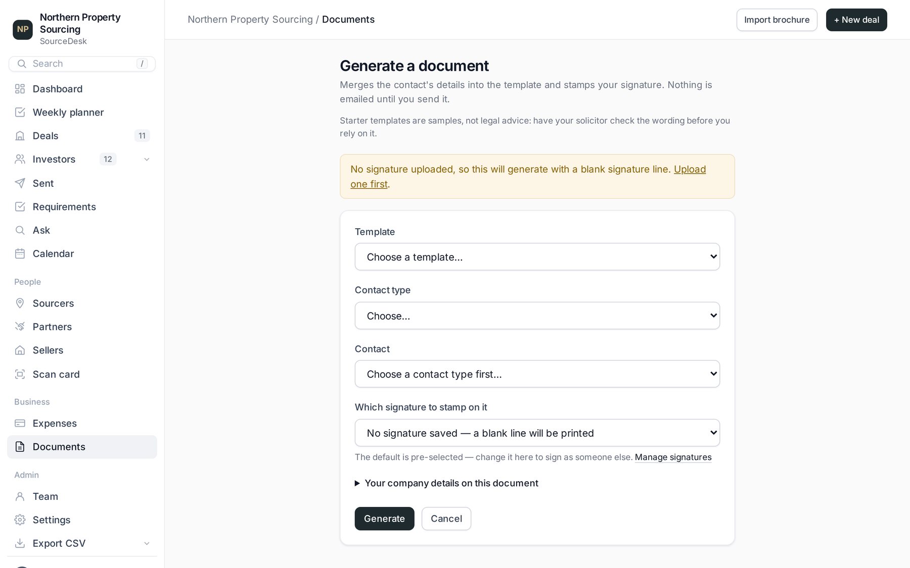 Generate a document form
