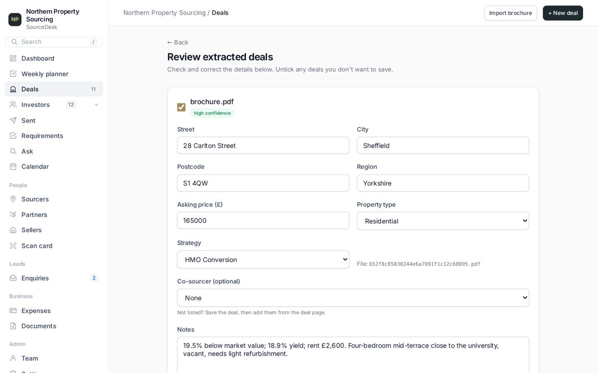 Review screen with the address, price, type and strategy filled in