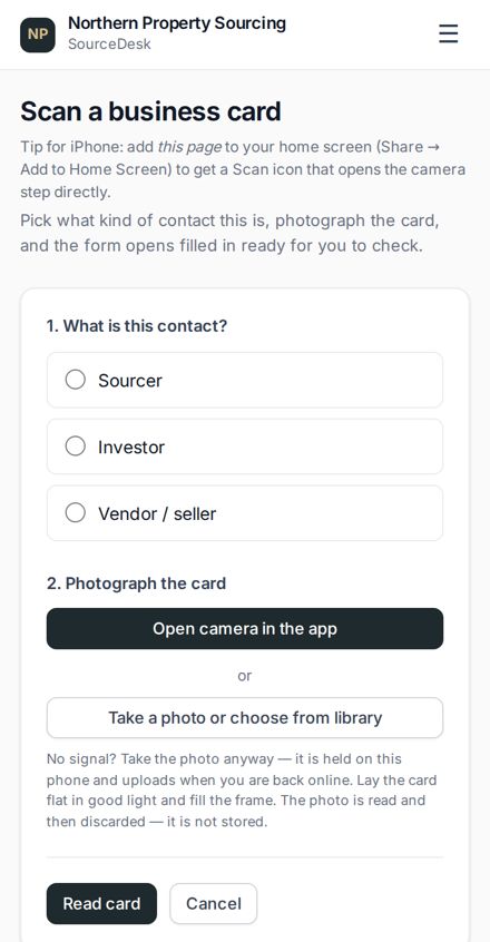 Scan a business card page on a phone